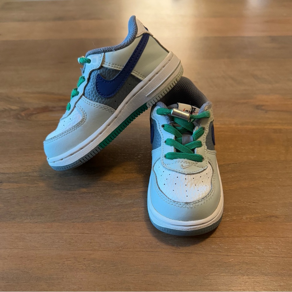 Nike Air Force 1 LV8 1 Shoes w Box - Toddler size 7C - Grey White Blue Green